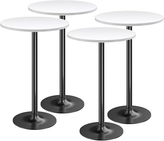 Furmax Bistro Pub Table Round Bar Height Cocktail Table for Home Bar, Small Round Bar Tables for Party, Dining Room, Living Room and Wedding, Metal Base MDF Top Obsidian, 40.6 Inch Height (4, White-1)