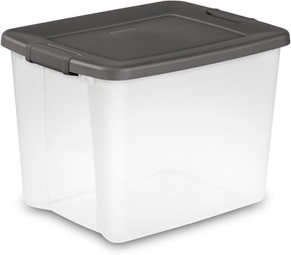 Sterilite 24-Pack ShelfTote, Clear Plastic Storage Bins with Lids, 50 Quart, Gray - Stackable Organizing Container Boxes for Closet, Bathroom, and Office