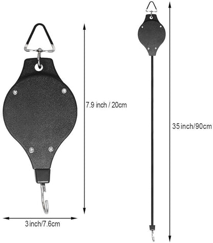Pack Plant Hook Pulley, Retractable Plant Hanger Easy Reach Hanging Flower Basket for Garden Baskets Pots and Birds Feeder Hang High up and Pull Down to Water Or Feed (Black 2Pack)