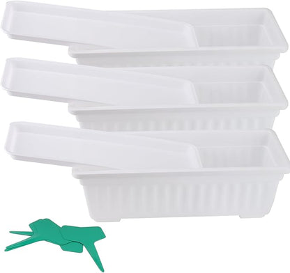 JOIKIT 6 Packs 17 Inch White Plastic Flower Window Boxes Planters with Drainage Holes & Tray, Rectangular Long Vegetable Flower Windowsill Box Planter Pot with Plant Label for Garden Patio Balcony