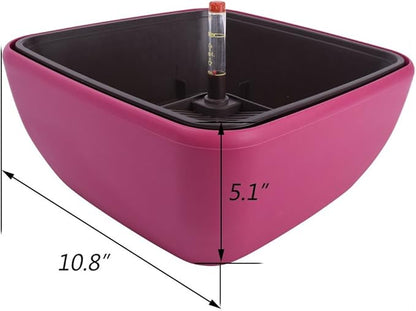 Vencer 10.8 Inch Plastic Square Self Watering Planter,Water Indicator,Ceramsite,Modern Decorative Planter Pot for All House Plants Flowers,Herbs,Vegetables,Tropical,Rose Red,VF-049R