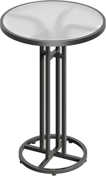HOOBRO Bar Table, 23.6-Inch Round Pub Table, Frosted Glass Cocktail Table with Sturdy Iron Frame & Adjustable Feet, Modern Small Coffee for Home Bar, Kitchen, Living Room, Outdoor, Black BK96BT01