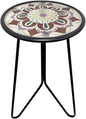 LIFFY Outdoor Side Table, 12" Small Patio Side Table for Outside, Indoor Round Home Decor End Table & Accent Table with Glass Top, Decorative Plant Table Stands for Garden Yard Porch Balcony