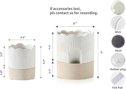Nihow Self Watering Plant Pot for Indoor Plants: 4.5+6 Inch Ceramic Planter with Drainage Hole & Water Storage Plus - Cylinder Flower Pot with Wick for Herbs -Beige & Nature