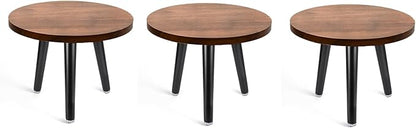 Indoor Plant Stand,Wood Mid Century Plant Table in Walnut Finish,Tall Plant Stand for Flower Pot,Modern Round Small Side End Table with Raised Design (Walnut (no Raised), 12"x10.8" 3 Pack)