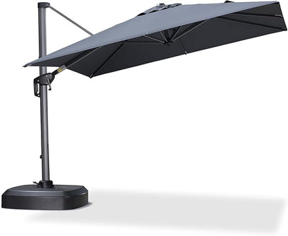 PURPLE LEAF 8' X 8' Patio Umbrella with Wheeled Base for Pool 7' High Offset Outdoor Cantilever Umbrella Swimming Pool Umbrella with 360°Rotation for Poolside Grey