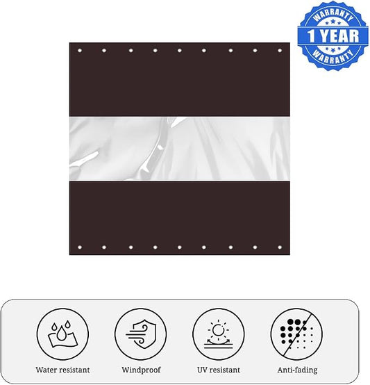 Outdoor Curtain with Clear Panel, 8 x 12 ft, Coffee, Waterproof