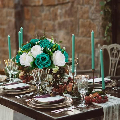 Artificial Flowers Silk Rose Flower Ball Centerpieces, Teal and White