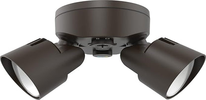 Lithonia Lighting HomeGuard 2-Light LED Outdoor Flood Lights, Outdoor LED Lights, Dusk to Dawn Sensor, Adjustable Lumens, Selectable Color, Round Heads, Dark Bronze (HGX LED 2RH ALO SWW2 120 PE DDB)