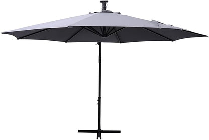 Flash Furniture Sedona Round Solar Cantilever Umbrella, Commercial Grade with Built in Cross Base, Crank and Tilt, 32 LED Lights, 6 Hour Run Time, 10 FT, Gray