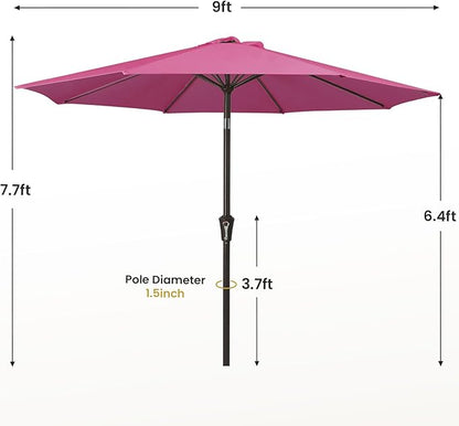 MEWAY 9ft Patio Umbrella Outdoor Table Umbrellas with Push Button Tilt and Crank, Market Umbrella 8 Sturdy Ribs for Deck, Garden, Pool and Backyard, Pink