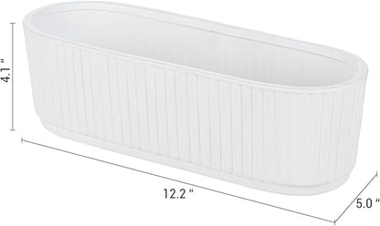 MyGift 12 Inch Ceramic Succulent Planter, Oval Matte White Planter Pot, Indoor Plants Flower Herb Garden Pot Window Box
