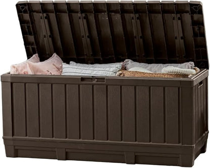 Deck Box 92 Gallon Lockable Resin Outdoor Storage Brown