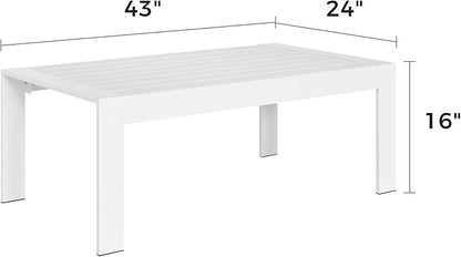 Solaste Aluminum Outdoor Coffee Table, All-Weather Rectangle Metal Patio Coffee Table Furniture for Balcony, Garden, Indoor or Outdoor Use, White