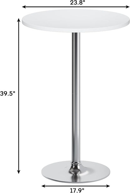 Flamaker Round Bistro Pub Table Modern Style Metal Base MDF Top Cocktail Bar Table Counter Bar Height for Pub, Dining Room, Party (1, White-Silver)