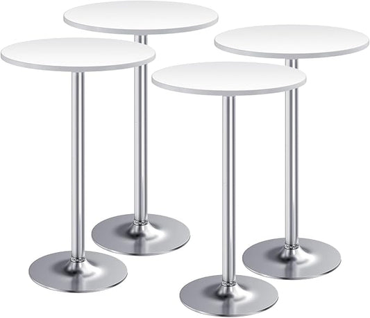 Furmax Bistro Pub Table Round Bar Height Cocktail Table for Home Bar, Small Round Bar Tables for Party, Dining Room, Living Room and Wedding, Metal Base MDF Top Obsidian, 40.6 Inch Height (4, White-2)