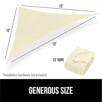 GORILLA GRIP Heavy Duty Sun Shade, UV Protection Fade Tear and Rust Resistant Triangle Sunshade Canopy, Curved Edges Blocks Sunlight, Breathable Sail, Outdoor Patio, Lawn Garden Butter Cream