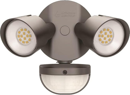Lithonia Lighting HomeGuard 2-Light LED Outdoor Flood Lights, Motion Sensor Outdoor Lights with Dusk to Dawn, 4000K Cool White, Round Heads, Dark Bronze (HGX LED 2RH 40K 120 MO DDB M2)