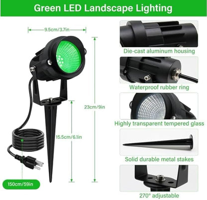 Halloween Christmas Outdoor Spotlights Green Landscape Lights Outdoor Spotlight,1 Pack 110v Plug-in Outdoor Waterproof Green Halloween Christmas Spotlights for Garden Pathway Tree Yard