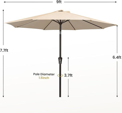 MEWAY 9ft Patio Umbrella Outdoor Table Umbrellas with Push Button Tilt and Crank, Market Umbrella 8 Sturdy Ribs for Deck, Garden, Pool and Backyard, Cream Beige