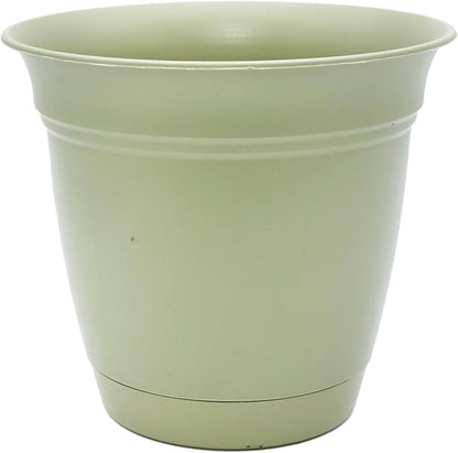 The HC Companies Eclipse Round Planter with Saucer - Outdoor & Indoor Plant Pot with Drainage Holes - Lightweight, UV-Resistant Plastic Pots for Plants, Flowers & Herbs (10" Seafoam, Pack of 1)