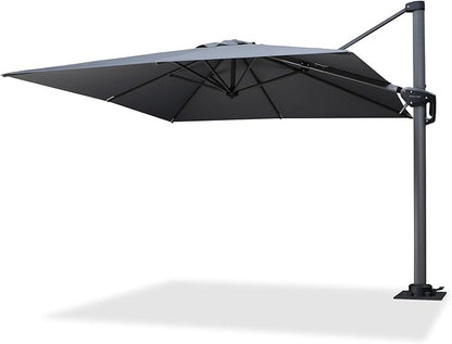 PURPLE LEAF 8' X 8' Patio Umbrella with Steel Plate Base for Pool 7' High Offset Outdoor Cantilever Umbrella Swimming Pool Umbrella with 360°Rotation for Poolside Light Grey