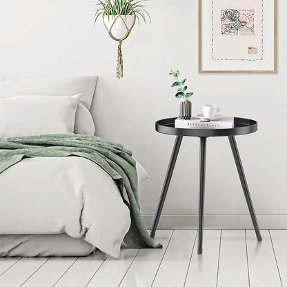 End Table: Round Black Metal Side Table, Mid-Century Style, 23-Inch Height