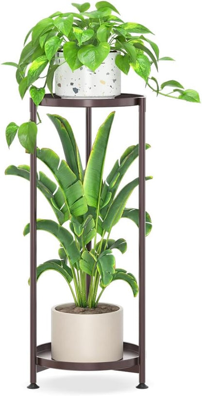 iDavosic.ly 2 Tier Corner Plant Stand Indoor, Tall Vertical Metal Flower Heavy Duty Pot Holder Shelf Outdoor for Patio Porch Living Room, Bronze - Round