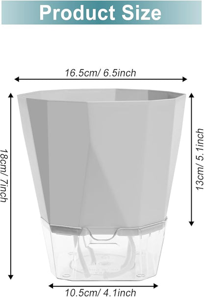 3 Pack Self Watering Flower Pots 6.5 Inch, Plant Pots for Indoor Outdoor, Self Watering Planters with Wick Rope and Clear Reservoir