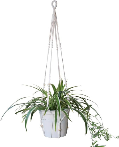 Macrame Plant Hanger Extra Long (52") Indoor Plant Holder with Beads, no Tassel- Long Plant Hanger for Tall Ceiling- Hanging Plant Holder for 6”-14”Pots -(1 Pack)