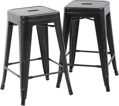 FDW Metal Bar Stools Set of 4 Counter Height Bar Stools 24 Inches Industrial Bar Chairs Patio Stool Stackable Backless Stool Indoor Outdoor Metal Kitchen Stools Bar Chairs (Black Set of 2, 24")