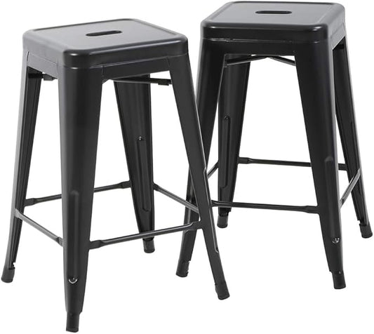 FDW Metal Bar Stools Set of 4 Counter Height Bar Stools 24 Inches Industrial Bar Chairs Patio Stool Stackable Backless Stool Indoor Outdoor Metal Kitchen Stools Bar Chairs (Black Set of 2, 24")