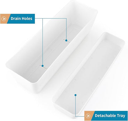 Window Box Planter with Tray, 12" Rectangle Plant Pot, Pack of 3 (White)