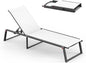 Aluminum Chaise Lounge Chair Outdoor, Foldable & Assembly Free Patio Pool Lounge Chairs 5-Position Recliner for Outside Poolside, Fully Grounded Legs Sun Lounger for Beach, Yard, Bright White