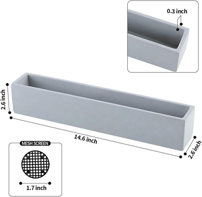 14.5-Inch Grey Rectangle Concrete Succulent Planter Windowsill Boxes