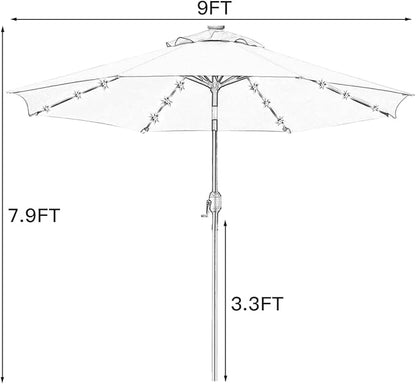 Sunnyglade 9' Solar LED Lighted Umbrella with 8 Ribs Adjustment and Crank Lift System for Patio (Grey)