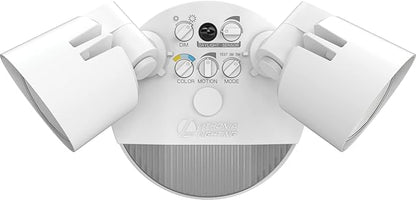 Lithonia Lighting HomeGuard 2-Light LED Outdoor Flood Lights, Motion Sensor Outdoor Lights with Dusk to Dawn, Adjustable Lumens and Color, Round Heads, White (HGX LED 2RH ALO SWW2 120 PIR WH M2)