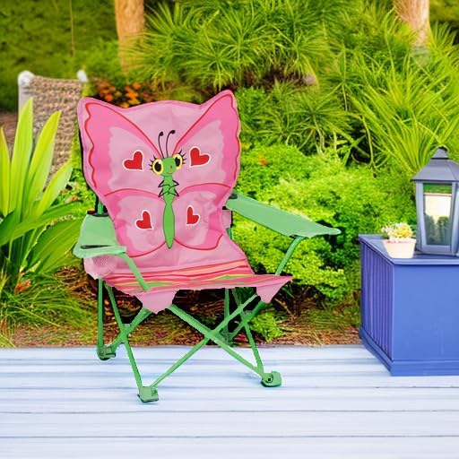 Kids Folding Chair with Butterfly Back, Cup Holder and Storage Bag
