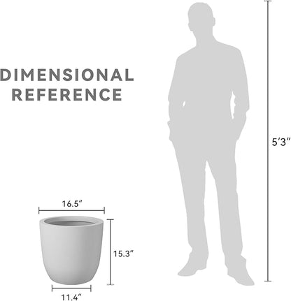 Kante 13.4" Dia Round Concrete Planter, Large Outdoor Modern Indoor Decorative Plant Pots with Drainage Hole and Rubber Plug for Home and Garden, Pure White