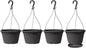 VIDELLY 4 Pcs Hanging Planters,10" Hanging Pots Plastic Hanging Flower Plant Basket with Drainage Trays & Chain Holder for Outdoor Indoor Plants Garden Balcony Decoration, Dark Gray