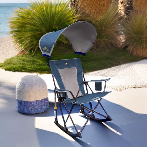 Folding Rocking Chair with UPF 50+ Canopy in Neptune Blue