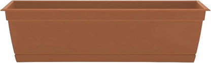 Bloem Dayton 24" Terra Cotta Recycled Plastic Rectangle Window Box Planter with Saucer Tray for Indoor and Outdoor Gardening