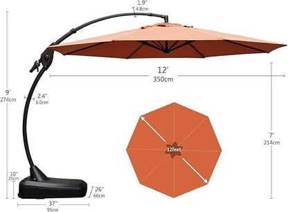 Grand patio 12FT Sunbrella Cantilever Round Umbrella Outdoor Round Aluminum Offset Umbrella with Base Included for Garden, Backyard, Pool (Spectrum Cayenne, 12 FT-SUNBRELLA)