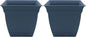 The HC Companies 6 Inch Eclipse Square Planter with Saucer - Indoor Outdoor Plant Pot for Flowers, Vegetables, and Herbs, Slate Blue (Pack of 2)