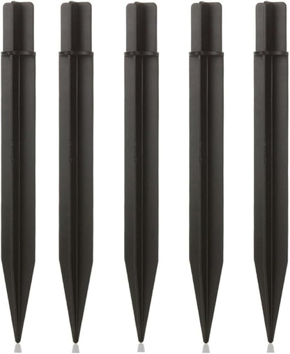 8.25" Reinforced ABS Plastic Solar Ground Spikes - Durable Solar Light Replacement Stakes for Garden, Pathway, Deck, Camping, Christmas Lights (Fits 0.83" Inside Diameter) (Black-5PACK)