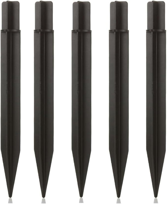 8.25" Reinforced ABS Plastic Solar Ground Spikes - Durable Solar Light Replacement Stakes for Garden, Pathway, Deck, Camping, Christmas Lights (Fits 0.83" Inside Diameter) (Black-5PACK)
