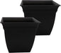 The HC Companies 12 Inch Eclipse Square Planter Pots with Drainage Holes & Attached Saucer, Lightweight UV-Resistant Plastic Indoor Outdoor Planters, 2-Pack Flower Pots for Garden & Home Decor, Black