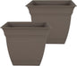 The HC Companies 10 Inch Eclipse Square Planter Pots with Drainage Holes & Attached Saucer, Lightweight UV-Resistant Plastic Indoor Outdoor Planters, 2-Pack Flower Pots, Garden Home Decor, Cappuccino