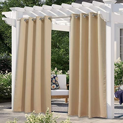 NICETOWN Patio Blinds Outdoor Waterproof Curtain, Rustproof Stainless Steel Eyelet Room Darkening Thermal Insulated Outdoor Drape Privacy for Pergola/Arbor, 1 Panel, W52 x L120, Biscotti Beige