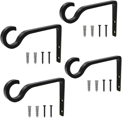 4Pack Hanging Plant Bracket 6inch Metal Plant Hook Shepherds Hook Decorative Wall Plant Hanger for Hanging Lanterns, Bird Feeder, Flower Basket, Home Decor Indoor & Outdoor (Black)